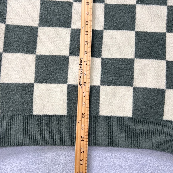 Bohme Checkerboard Sweater Women's Small Green‎ Cream Knit Long Sleeve Crew Neck - Picture 7 of 8